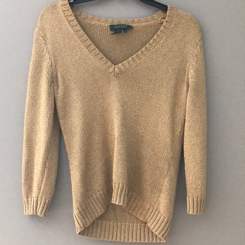 Metallic Gold Ralph Lauren Cable-Knit Sweater
